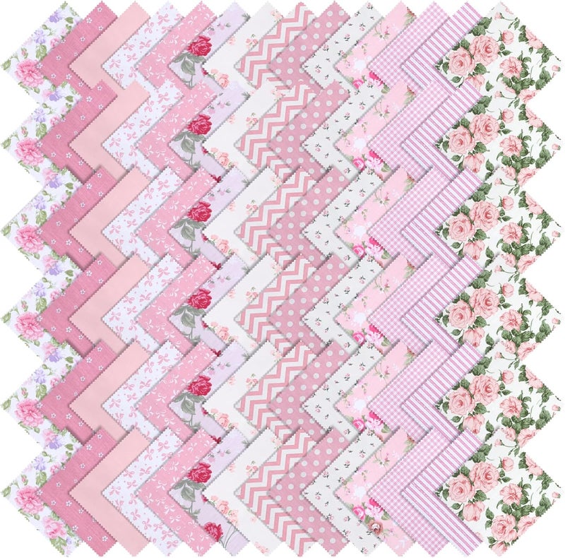 Exclaith 84 Pcs Pink Charm Packs for Quiltings, 100% Cotton Quilting Fabric Bundles, 5 x 5-Inch Charm Squares Precut Quilting Fabrics, Cotton Fabric Squares for Sewing Project, Patchwork, DIY Crafts, Pink - Image 1